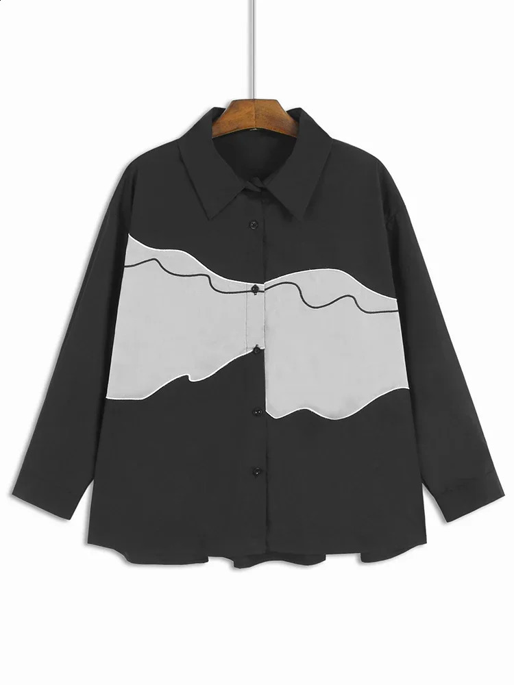 XITAO patch work contrasting color womens shirt autumn long sleeved loose full matching fashionable lapel GJ1072 240814