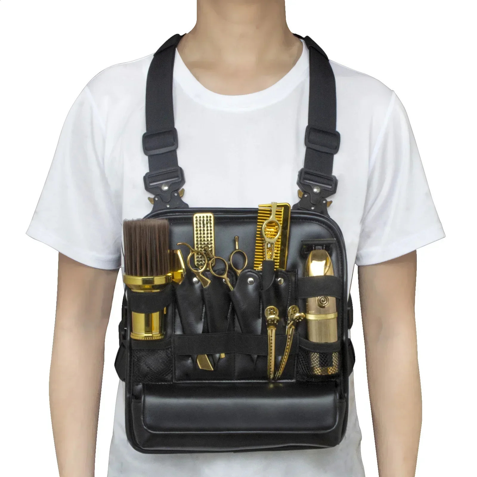 Type Barber Stylish Haircut Tool Storage Chest Bags Professional Leather Fashionable Functional Chest Rigs Bag For Salon 240808