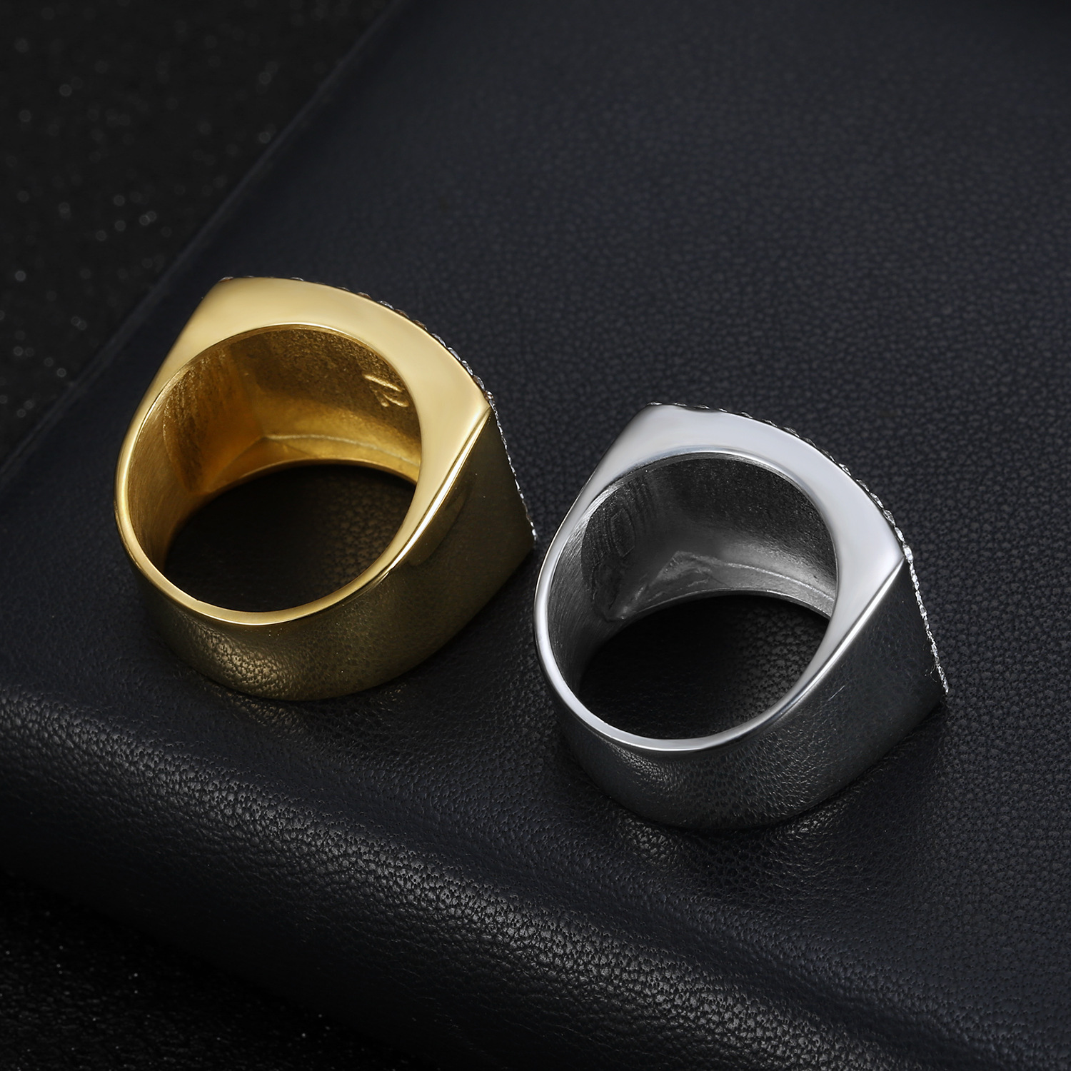 Hip Hop 316LStainless Steel Cross Casting Ring High Polished Stainless Steel Gold Plated Jewelry