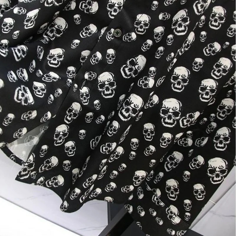 mens shirt full body skull shirt slim fit mens printed shirt 240816