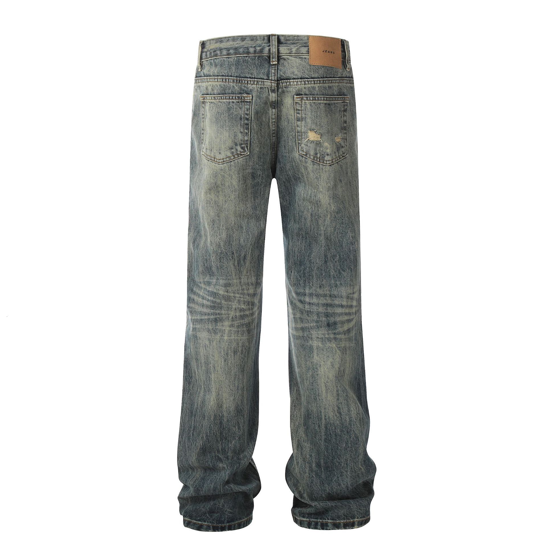 American Street Yellow Mud Washed Distressed and Sagging Jeans for Both Men and Women