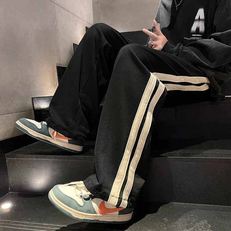 Casual pants men spring summer high street straight floor-length wide leg high student pants High street sports sweatpants 240822