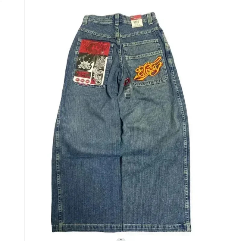 JNCO jeans Y2K Harajuku hip-hop letter embroidery retro bagged jeans denim pants mens Gothic high waisted wide pants 240819