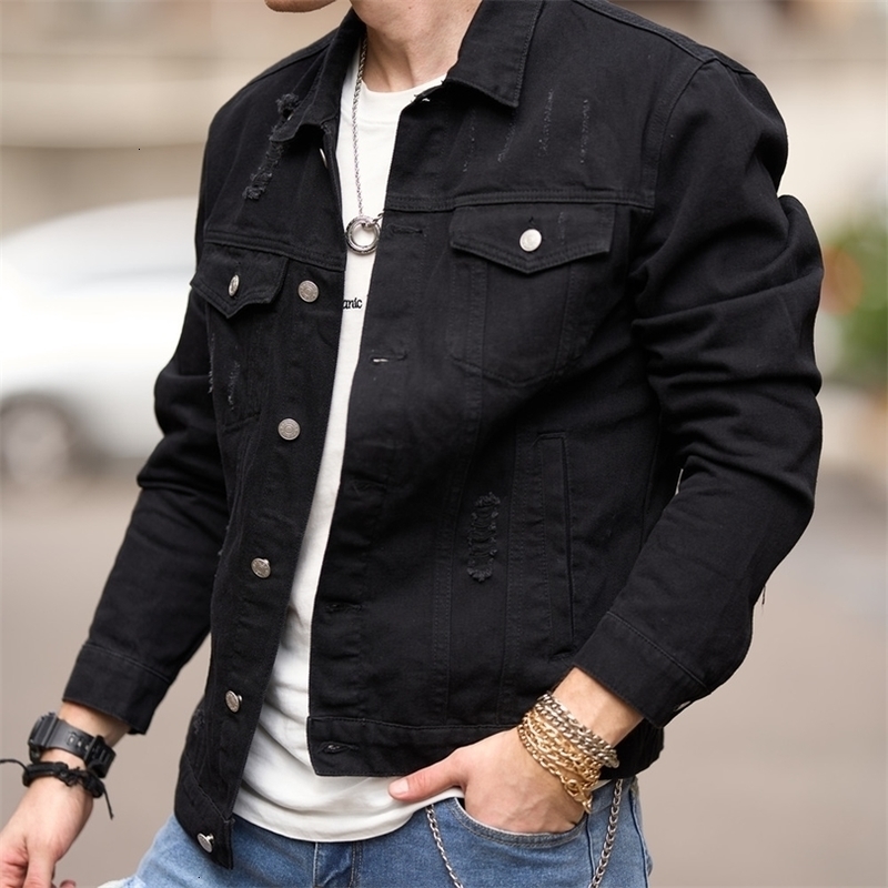 Mens streetwear fashion ultrathin denim jacket highquality mens simple solid casual 240816