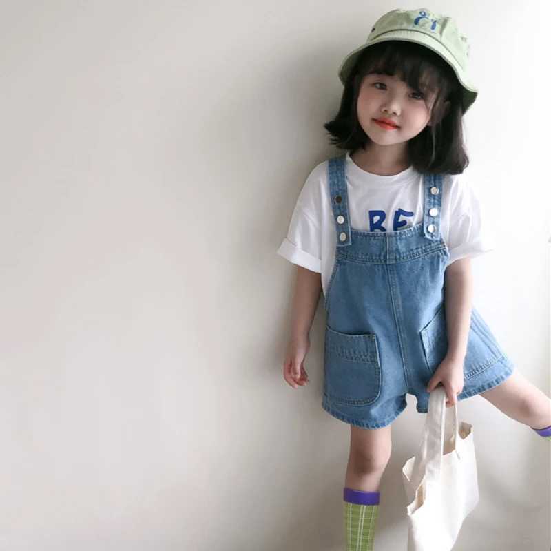 Korean Style 2024 Summer Childrens Soft Denim Top Baby Clothing Boys and Girls Loose Full Match Casual Pants W240806