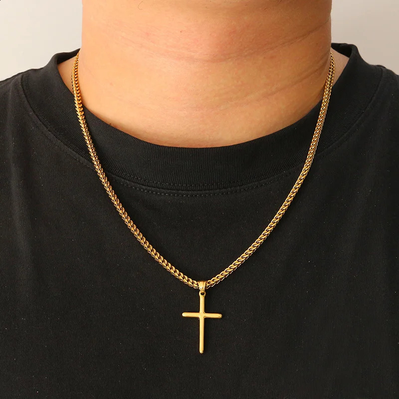 Punk Cross Pendant Link Chain for Men Women 316L Stainless Steel Hip Hop Necklace Gold Silver Fashion Jewelry Gift Waterproof 240813