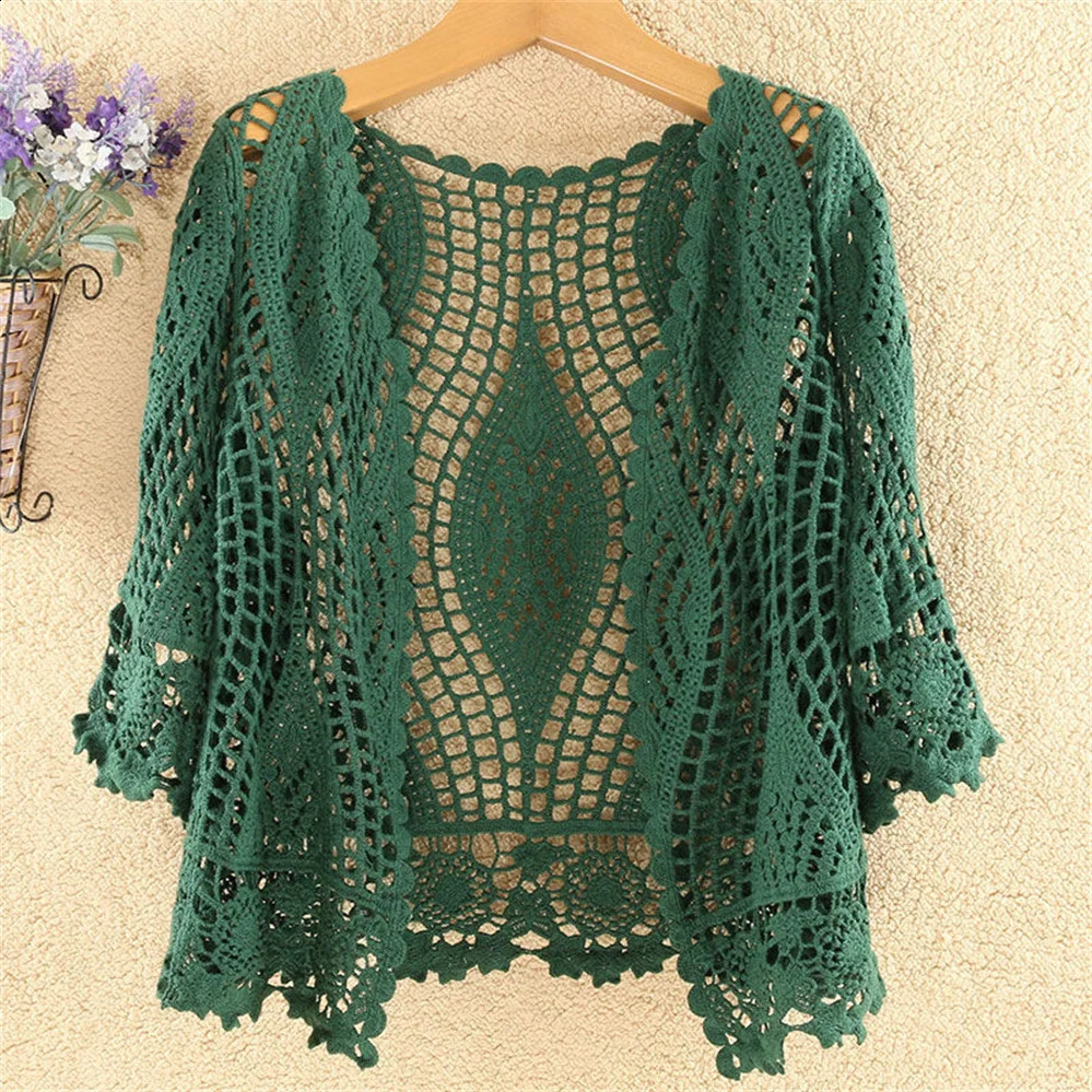 Thin Ladies Coat Knitted Cardigan Jacket Women Spring Summer Hollow Shawl Short Tops Female Casual All-match 240819