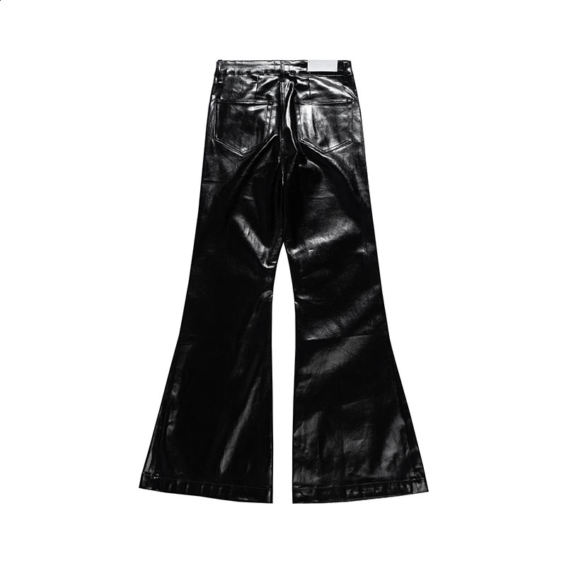 High Street Wide Leg Glossy Pu Leather Pants Sashes Boot Cut Men and Wome Straight Baggy Casual Jeans Oversized Flared Trousers 240816