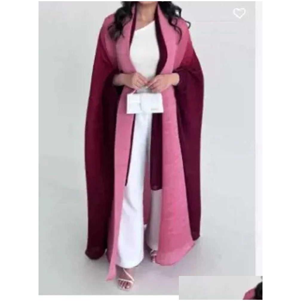 Ethnic Clothing Muslim Abaya For Women Bat Se Pleated Gradient Cardigan Trench Coat 2023 Autumn Dubai Abayas Plus Size Womens D Otxbc
