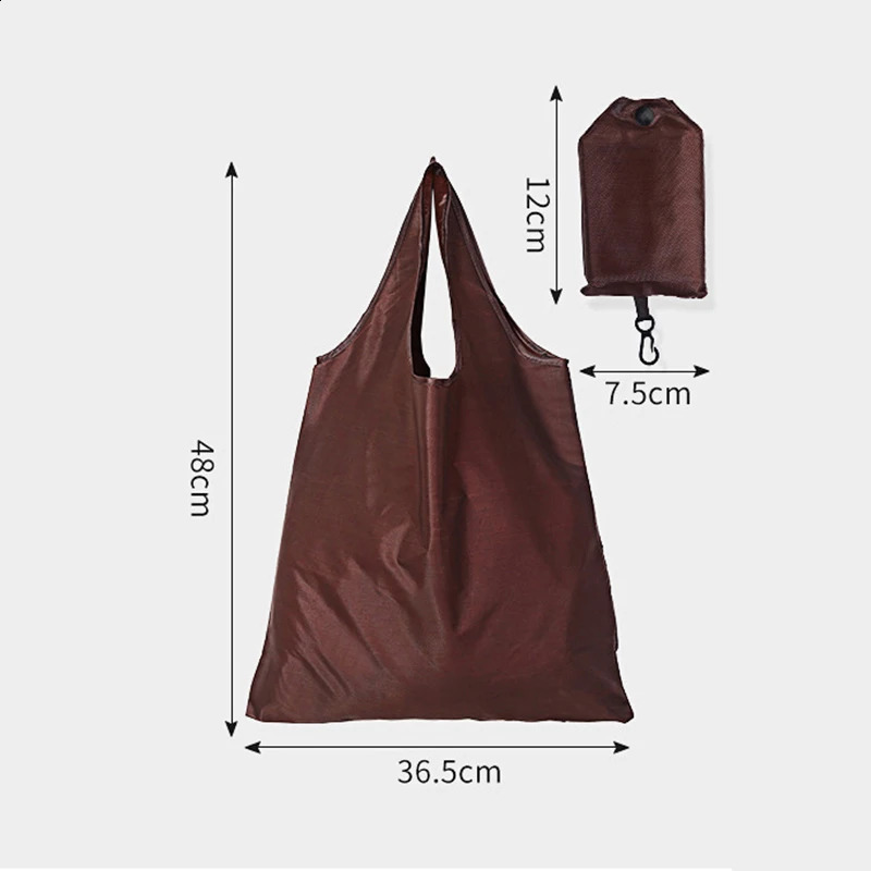 Portable Reusable Shopping Bag Oxford Washed Solid Color Grocery Purse Foldable Waterproof Ripstop Shoulder Handbag 250121