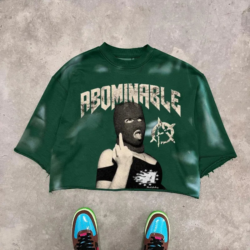 2024 Summer US High Street Retro Letter Printed Short Sleeve T-shirt for Men Gothic Harajuku Fashion Casual Loose Shirt 240819