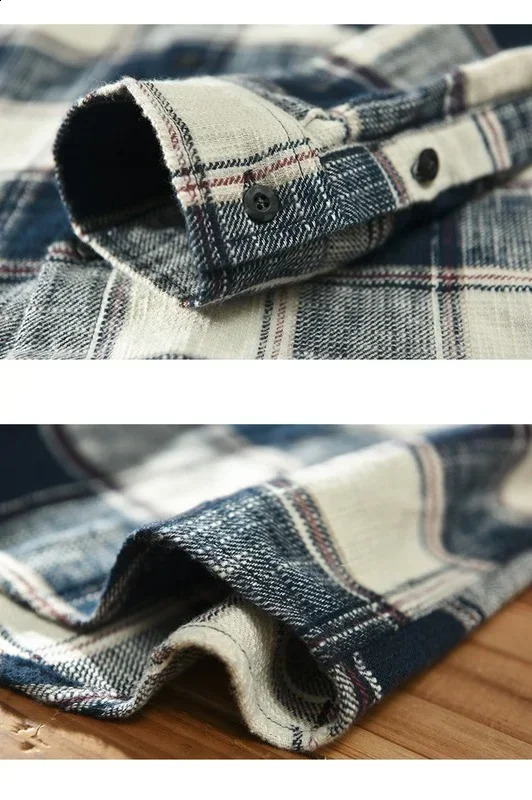 Men Clothing Japanese Striped Plaid Spring Autumn Long-sleeved Shirt Mens Casual Loose Top Youth Cotton Shirt Coat 2
