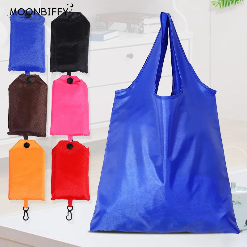 Portable Reusable Shopping Bag Oxford Washed Solid Color Grocery Purse Foldable Waterproof Ripstop Shoulder Handbag 250121