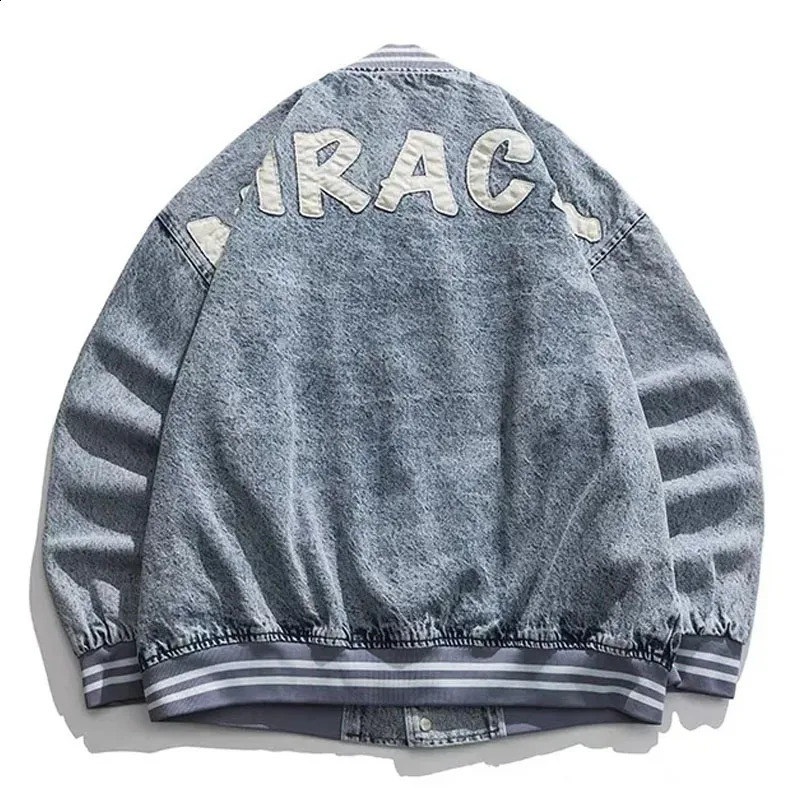 Japanese Harajuku Denim Jacket Men Women Letter embroidery Loose Harajuku Couple Autumn Y2k Vintage Coat Spring 240816