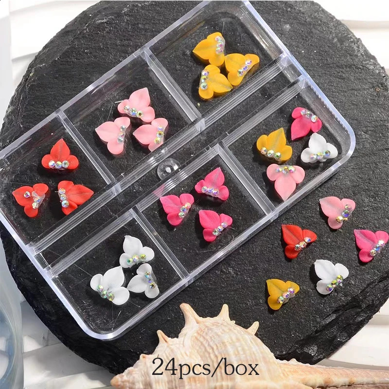 1box Acrylic Jewelry Handmade Flowers Kawaii Nail Art Charm Stickers 3D Acrylic Nail Decoration 240814