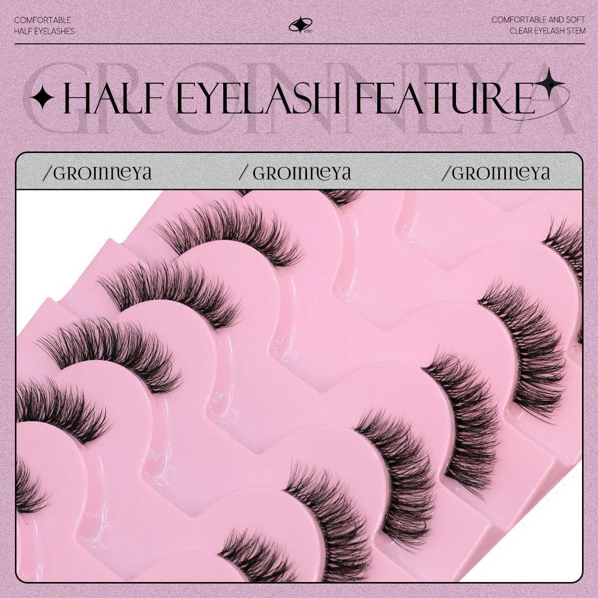Groinneya semi false eyelashes semi soft natural cat eye eyelashes natural appearance unviable with fluffy eyelashes W240803