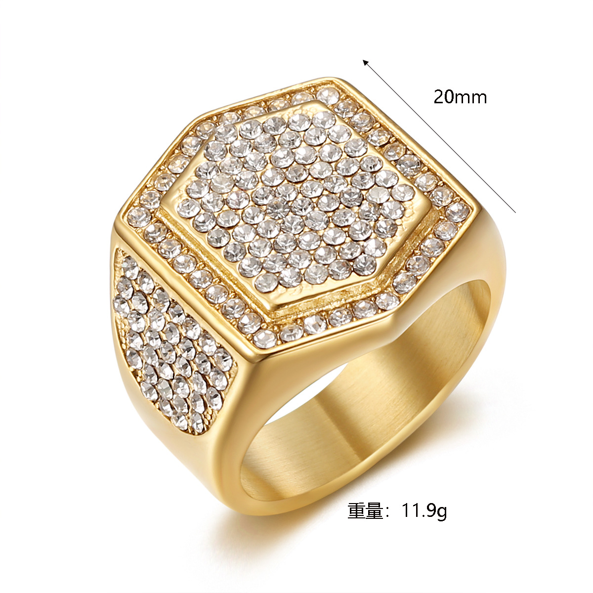 Hip Hop 316LStainless Steel Hexagon Ring Titanium Steel Gold Plated Mens Jewelry