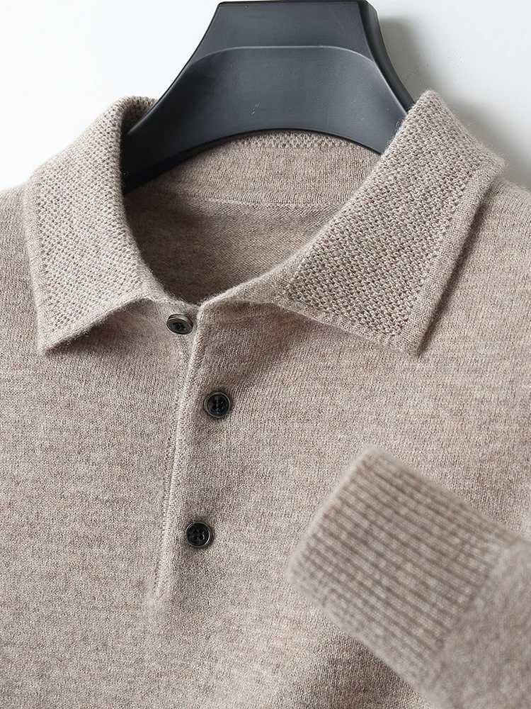Polo Collar T-Shirt Mens Wool Sweater Pullover Spring Autumn Smart Casual Cashmere 00% Merino Wool Knitwear Soft Jacquard Jumper W250322