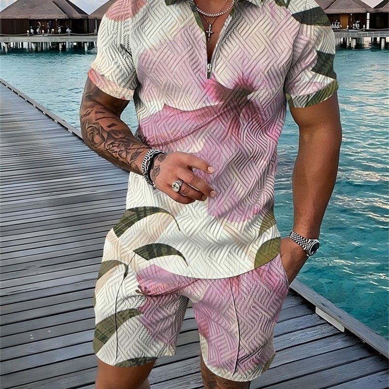 Flower 3D Print Polo Shirts Shorts Sets Mens Fashion Floral Oversized Short Sleeve Shirt Pants Set Suits Man Tracksuit Clothing 240816
