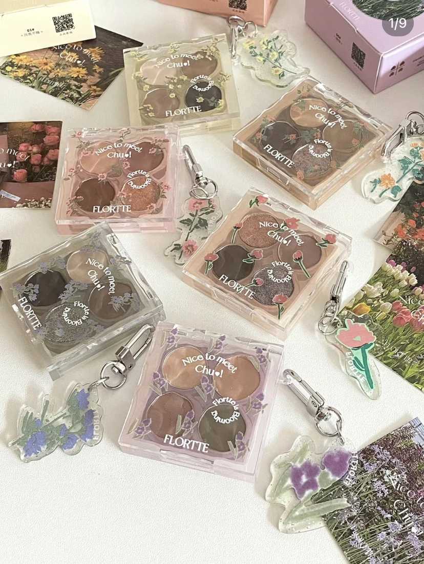 FLORTTE Cauliflower Bear Series Eyeshadow Four Color Chameleon Palette Matte Pearlescent Smoked SequinsCL240812