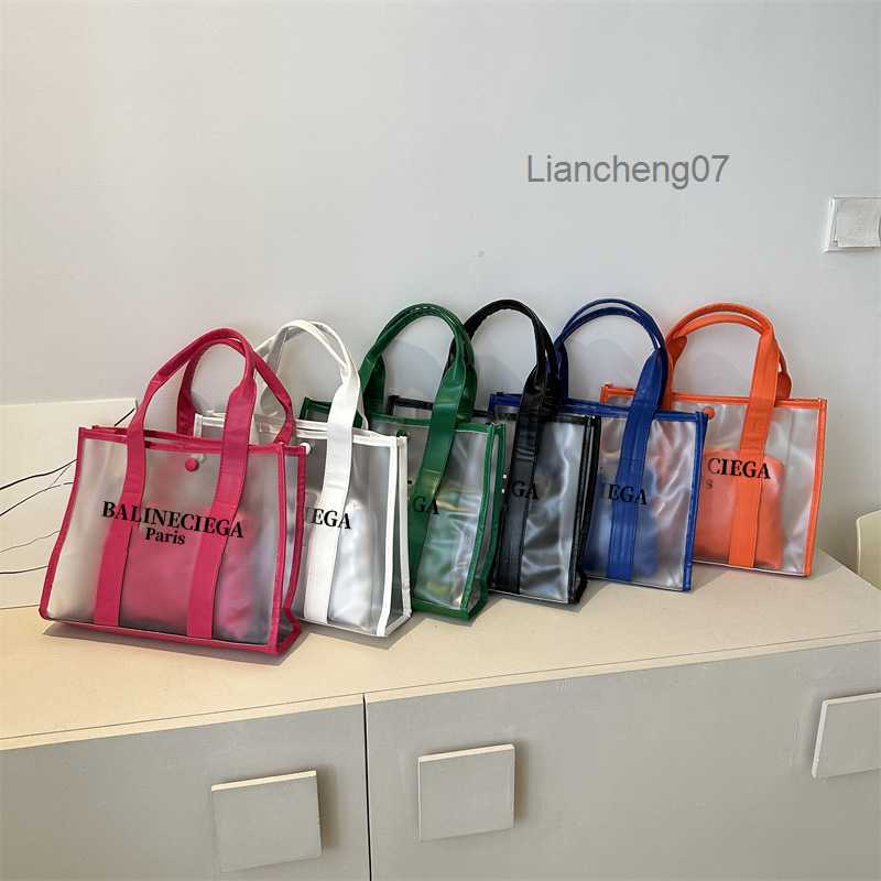 Cross Body Large Capacity Fashionable Transparent Handbag Jelly Beach Printed Womens Baozi Mother Shoulder Tote Bag Y2408190B5P6T5T