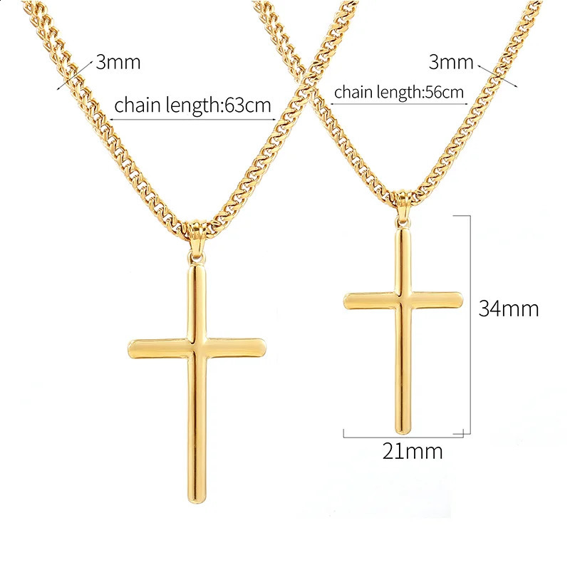 Punk Cross Pendant Link Chain for Men Women 316L Stainless Steel Hip Hop Necklace Gold Silver Fashion Jewelry Gift Waterproof 240813