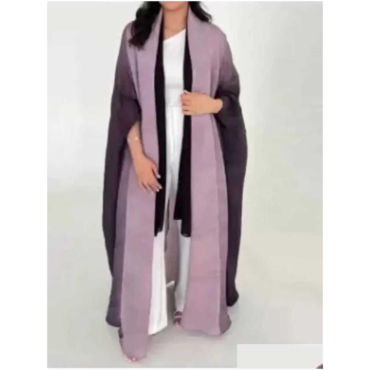 Ethnic Clothing Muslim Abaya For Women Bat Se Pleated Gradient Cardigan Trench Coat 2023 Autumn Dubai Abayas Plus Size Womens D Otxbc