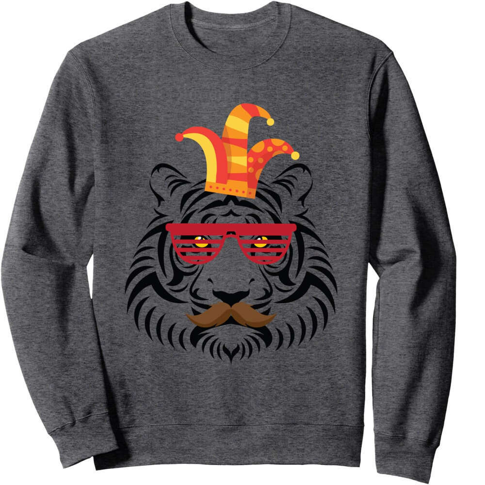 Long Sleeve Shirts for Men sweatshirt Lively White Bengal Tiger With Pixelated Glasses Sweatshirt T shirt Tee Streetwear Casual tops clothes