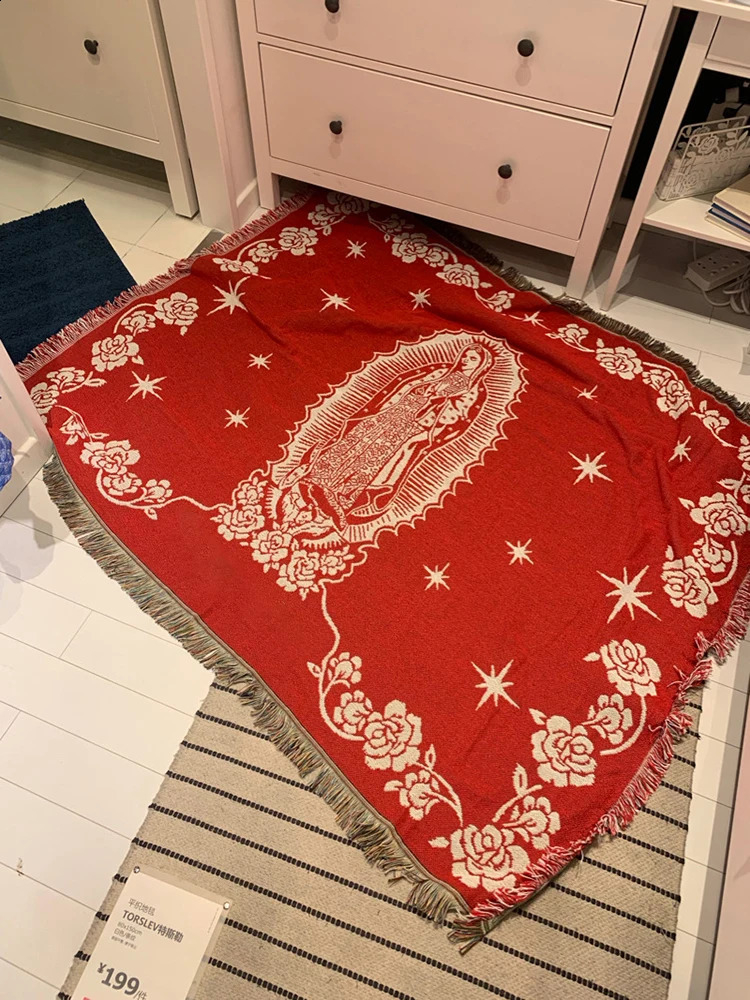 Maria Blanket The Virgin Mary Tapestry Office Air Conditioning Red Black Blankets Nap Blanket Living Room Sofa Ornaments 240819