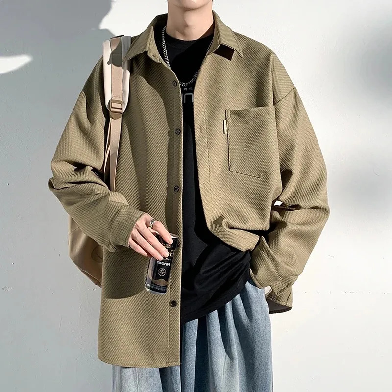Autumn Shirts Fashion Handsome Trend Shirt Man Long Sleeve Simple Lapel Male Blouse Loose All Match Casual Tops Jacket Men 240816