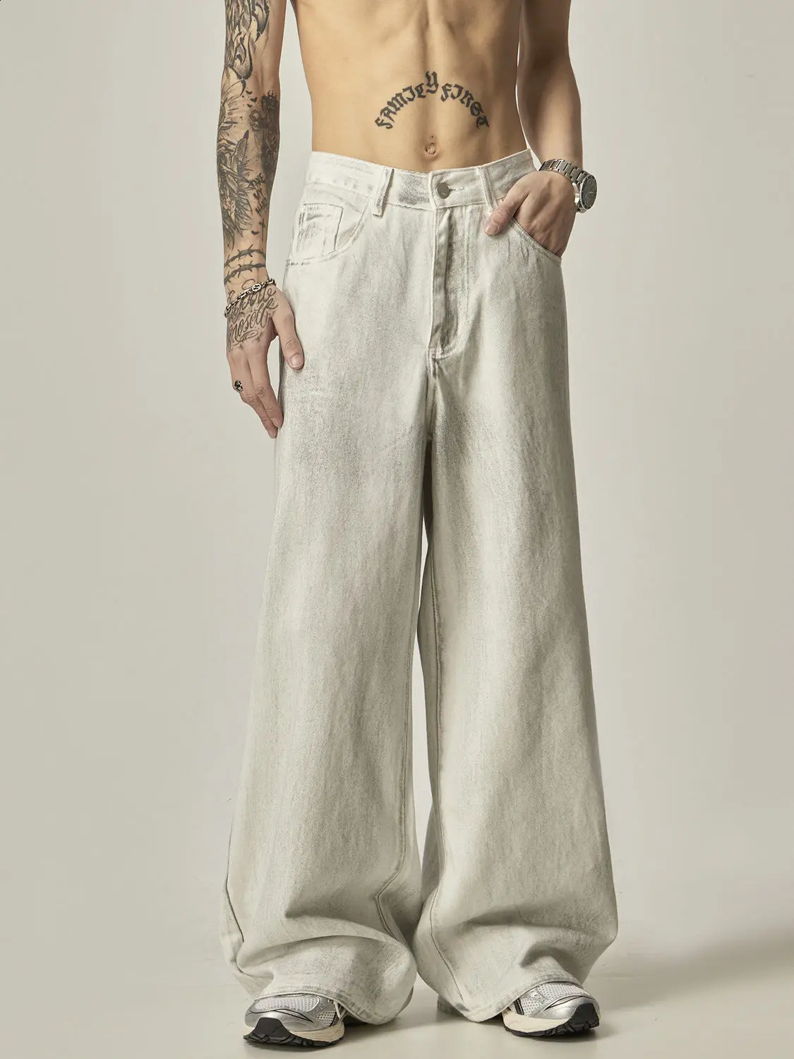American retro street 2024 high street men and women trendy straight leg jeans loose wide leg dirty hip-hop casual pants y2k 240814