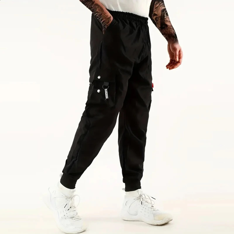 Multi Pocket Cargo Pants Mens Casual Loose Fit Drawstring Cargo Pants/Joggers For Spring Summer Outdoor 240819