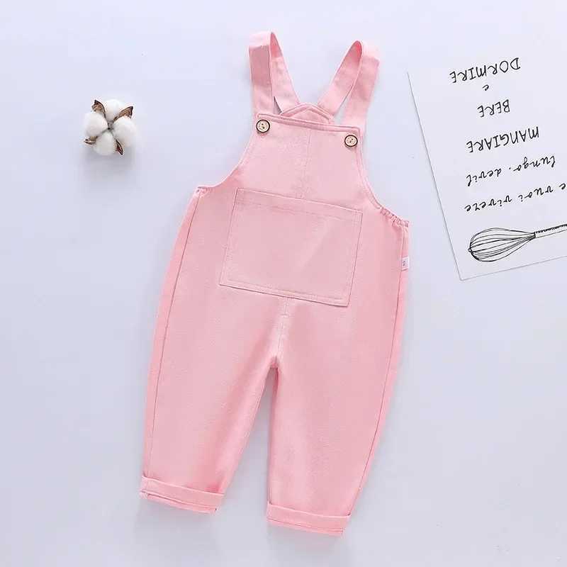 Summer New Large Pocket Childrens Cotton Overalls Baby Boy and Girl Universal Casual Jeans Fashion Childrens Solid jumpsuit W241227