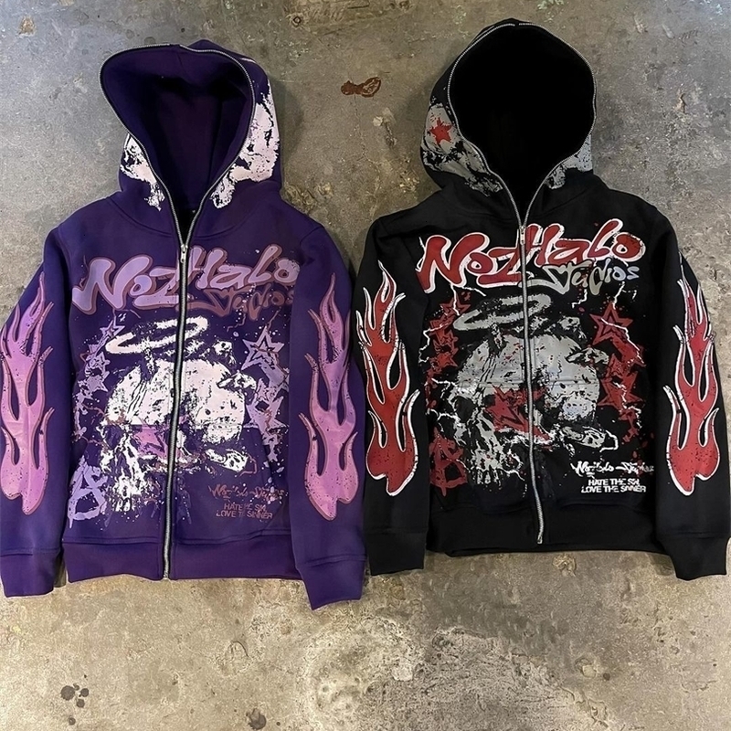 Harajuku Super Flame Sleep Full Zipper Hoodie Street Clothing Retro Top Sportswear Gothic Jacket Womens Y2K 240816