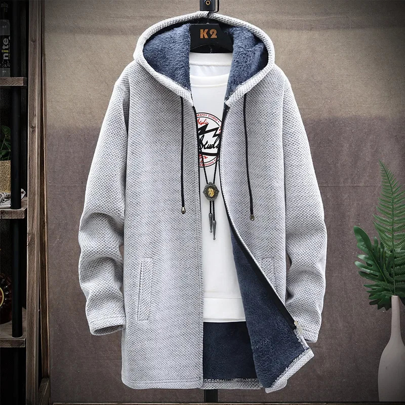 EAEOVNI Winter Long Cardigan Sweater Men Fleece Winter Jacket Mens Slim Sweaters Hooded Sweater Thick Warm Coat Mens Clothing 240816
