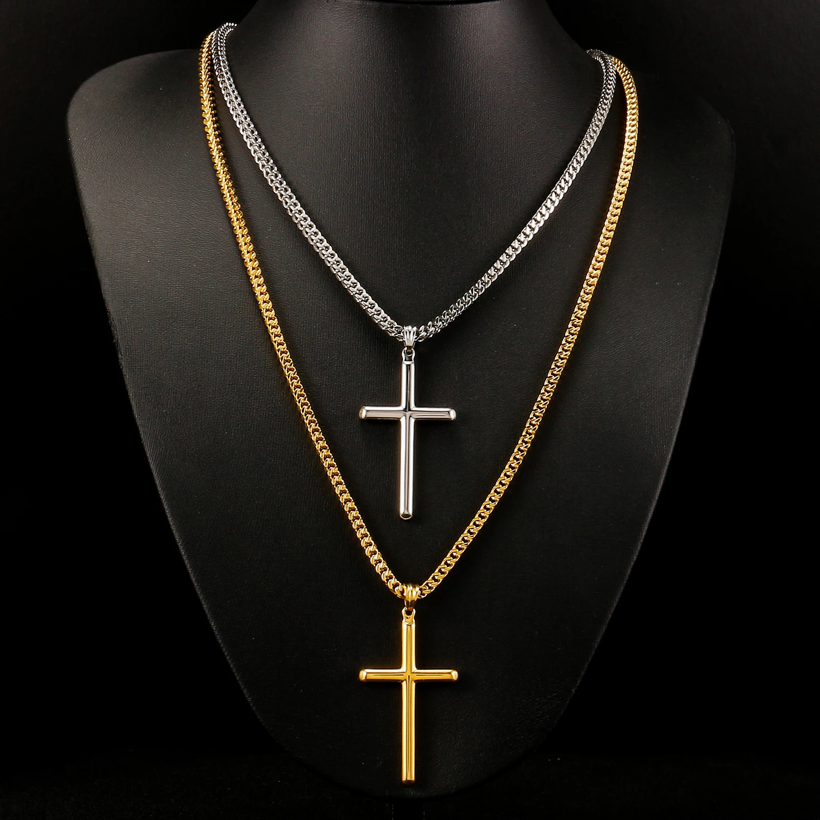 Punk Cross Pendant Link Chain for Men Women 316L Stainless Steel Hip Hop Necklace Gold Silver Fashion Jewelry Gift Waterproof 240813