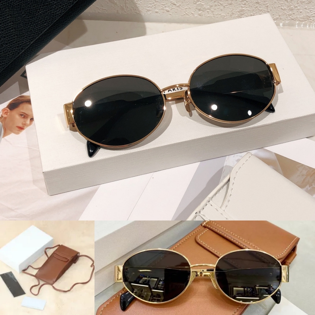 Sunglasses For Women Oval Frame Designer Sunglasses 4235 Women Metal Mirror Legs Green Lens Sunglasses Retro Small Round Frame Sexy Little Women Glasses With Box