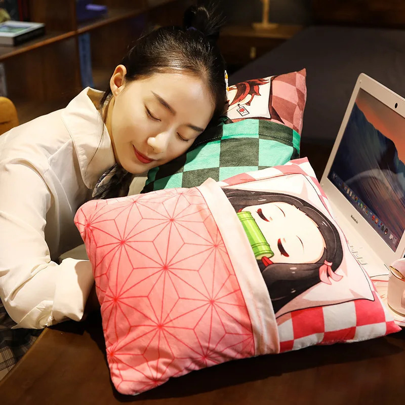 Nezuko Demon Slayer Anime Pillow Cartoons Sofa Cushion Pillow with Reversible Quilt Stuffed Plush Toys Cosplay Kid Gift 240808