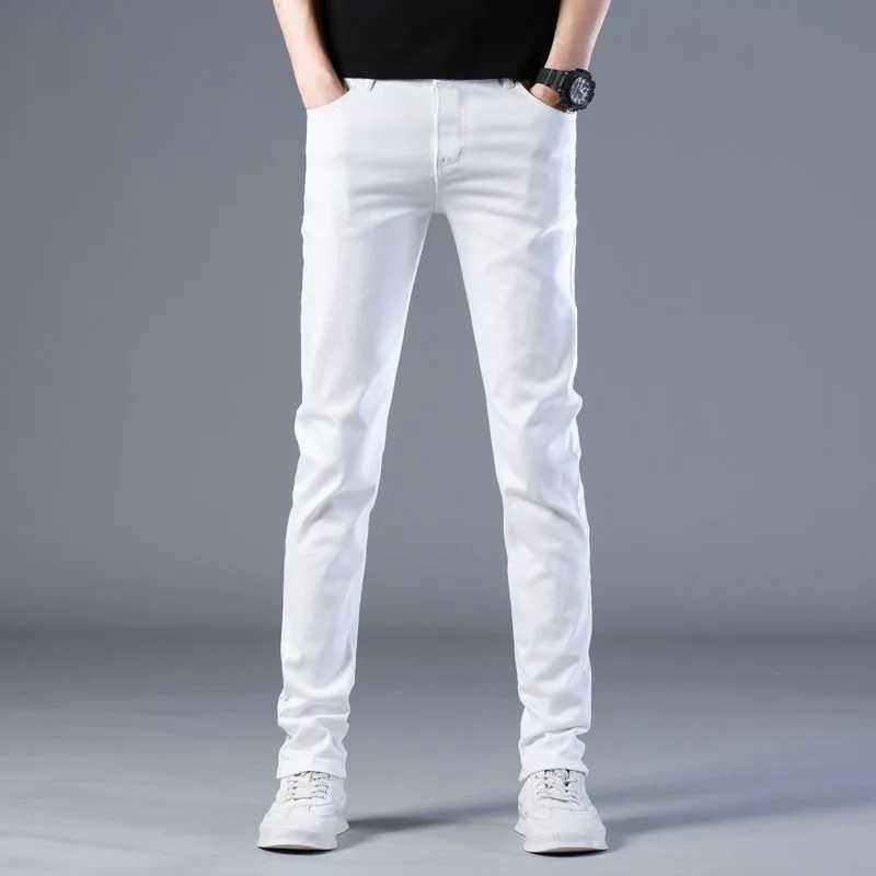 2024 Spring/Summer New Fashion Trend White Elastic Denim Pants for Mens Casual Ultra Thin Comfortable Breathable Legs 28-38W240715