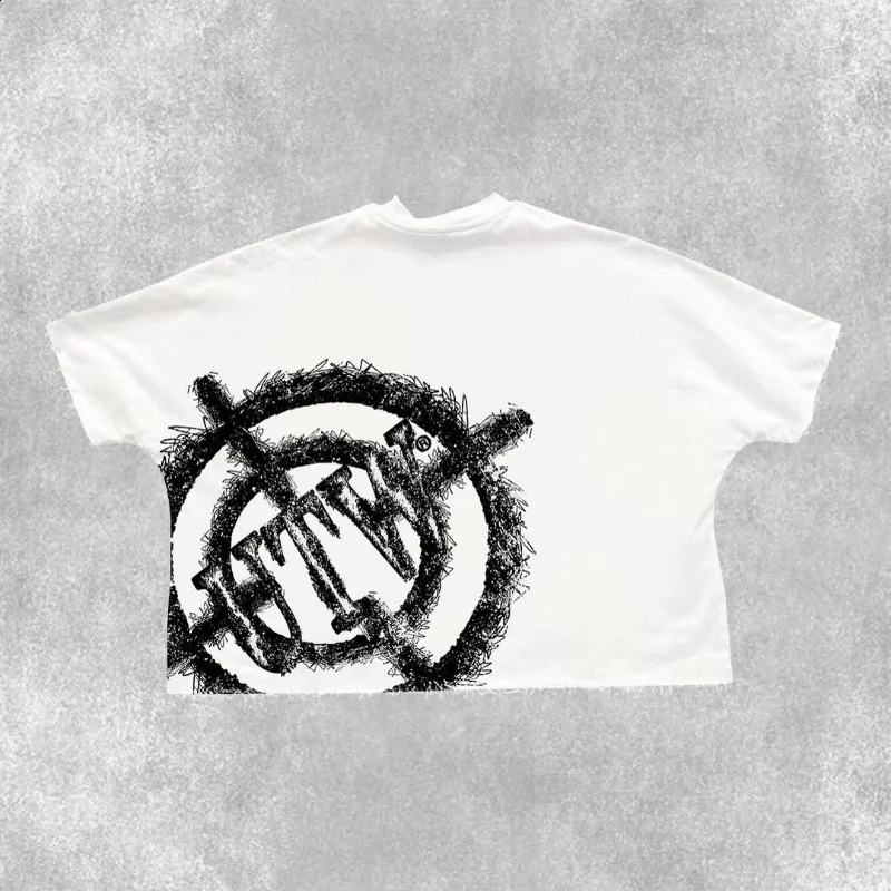 Summer Gothic Trendy Rock Hip-hop T-shirt Men Y2k American Street Retro Anime Print Oversized Short-sleeved Tops Women 240815
