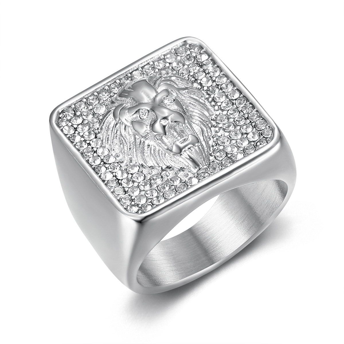 Hip Hop Lion Head Casting Ring Titanium Steel 18k Gold Plated Mens Jewelry