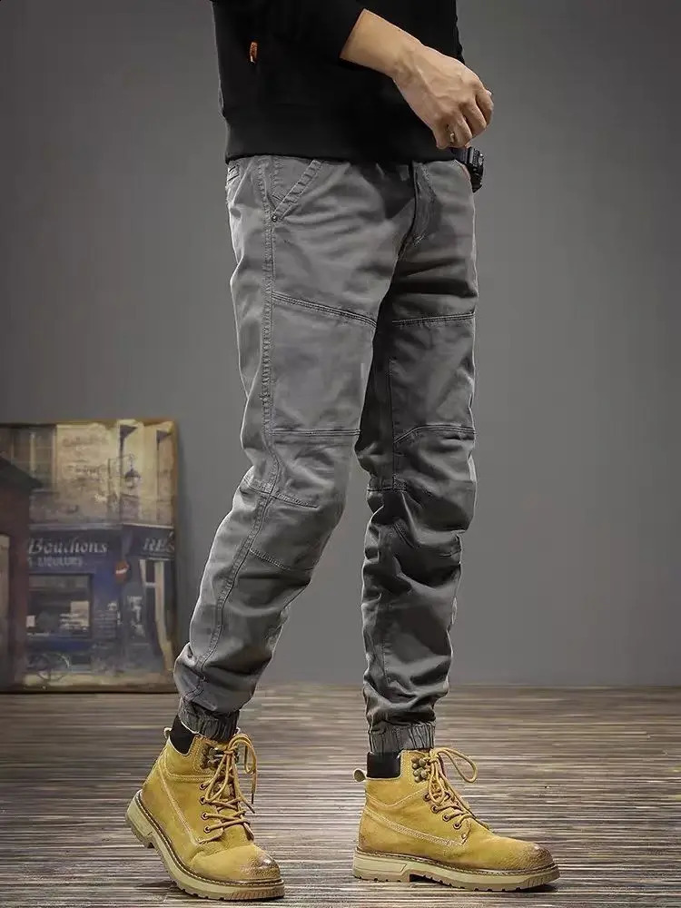 Male Trousers Slim Autumn Grey Mens Cargo Pants Work Wear in Street Spandex Casual Long Nylon Emo High Quality Baggy 240816