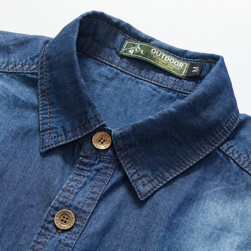 Men Multi pockets Denim Tooling Shirts Summer Short Sleeve Blue Jeans Shirts High Quality Men Cotton Casual Shirts Size 5XL 240816
