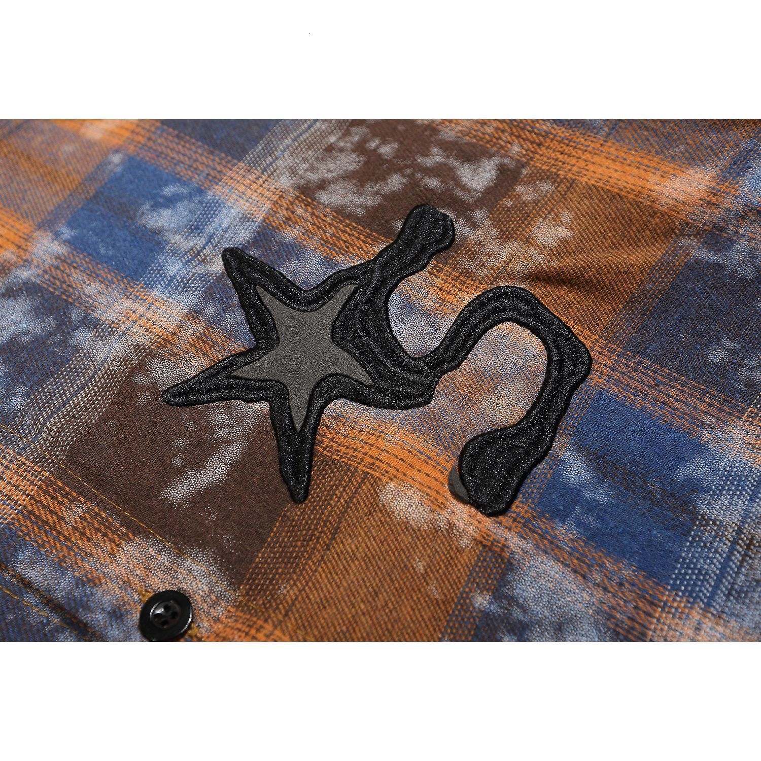 American Street High-end Neutral Spray Dirty Color Vintage Mens Long Sleeved Lapel Plaid Shirt