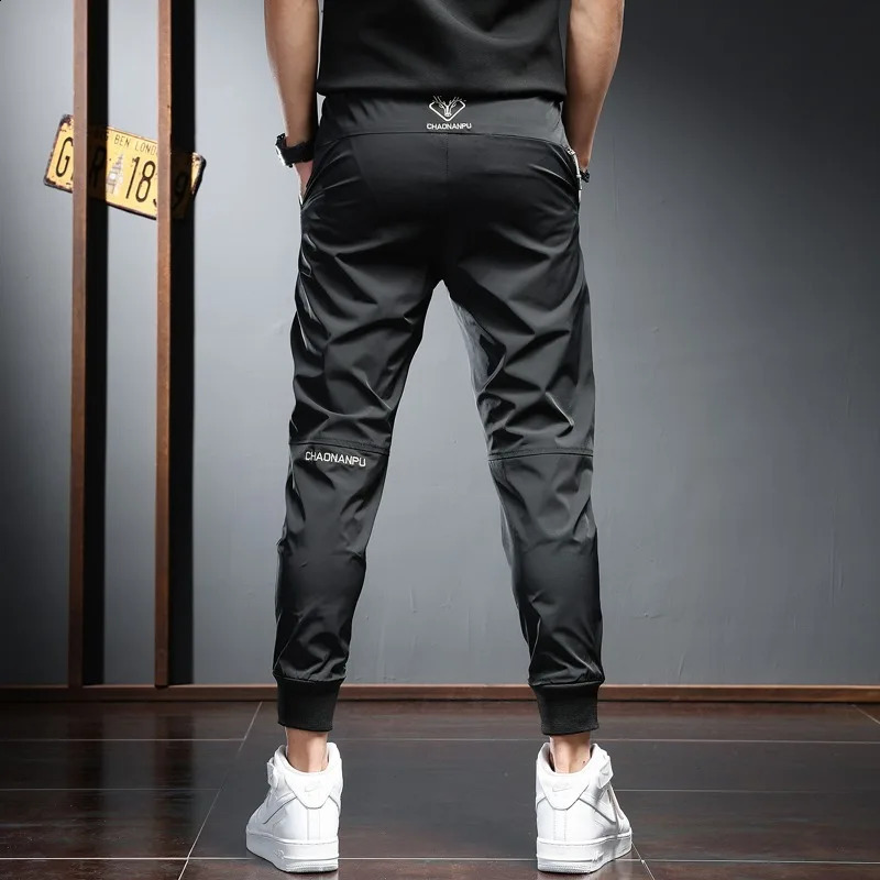 Mens Black Sport Jogging Pants Summer Lightweight Fashion Casual Embroidery Slim Fit Elastic Waist Drawstring Joggers Trousers 240822