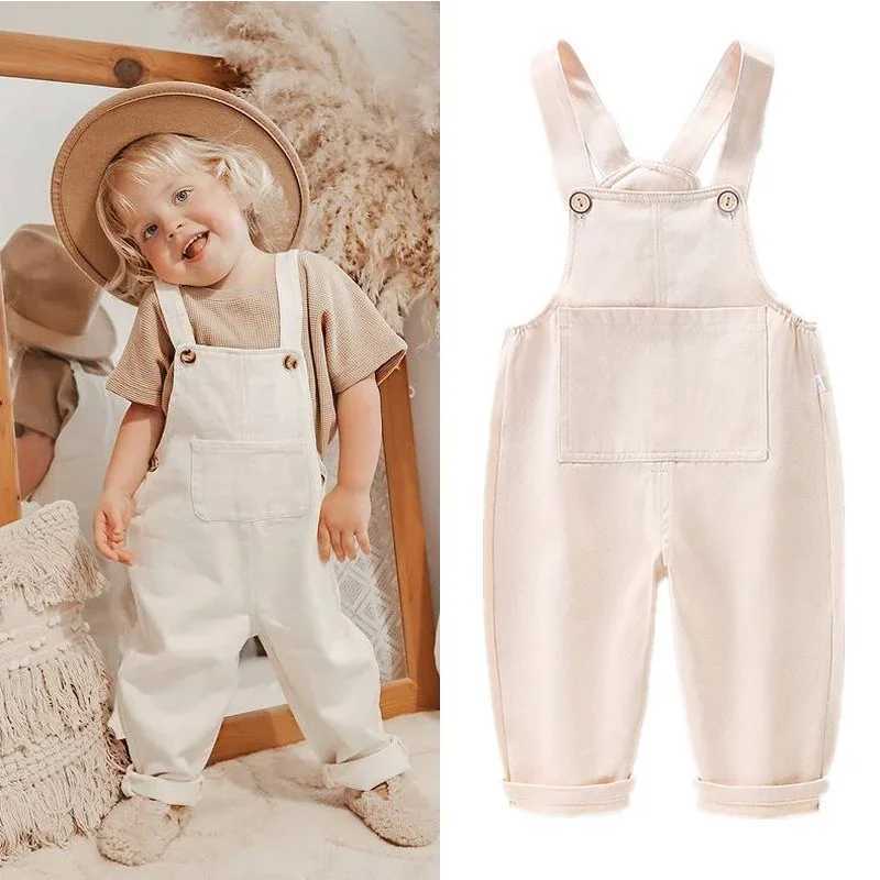 Casual jeans summer new pocket childrens cotton cover baby boy and girl universal fashionable solid jumpsuit for young children W241227