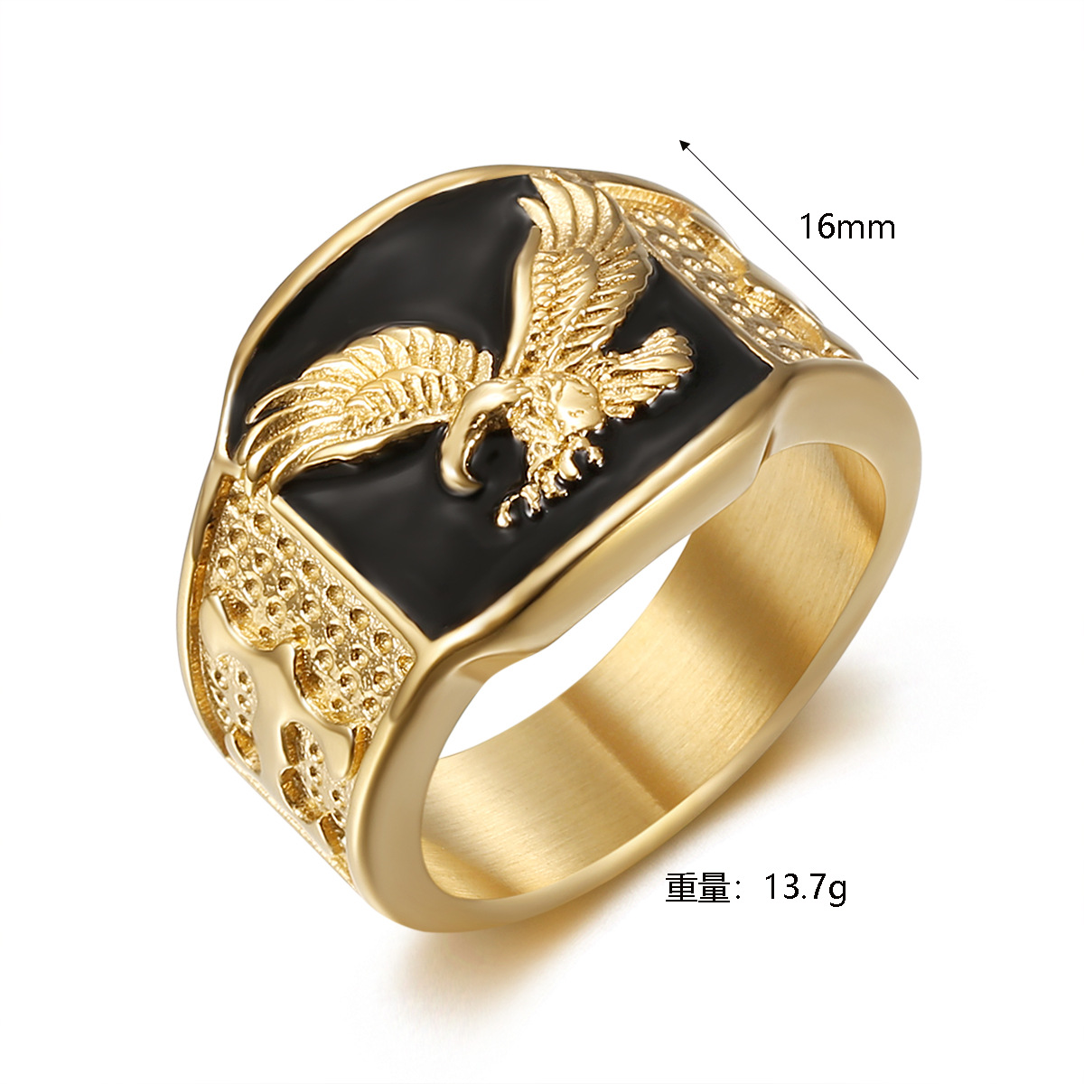 Hip Hop 316LStainless Steel Eagle Casting Animal Ring High Polished Stainless Steel Gold Plated Jewelry