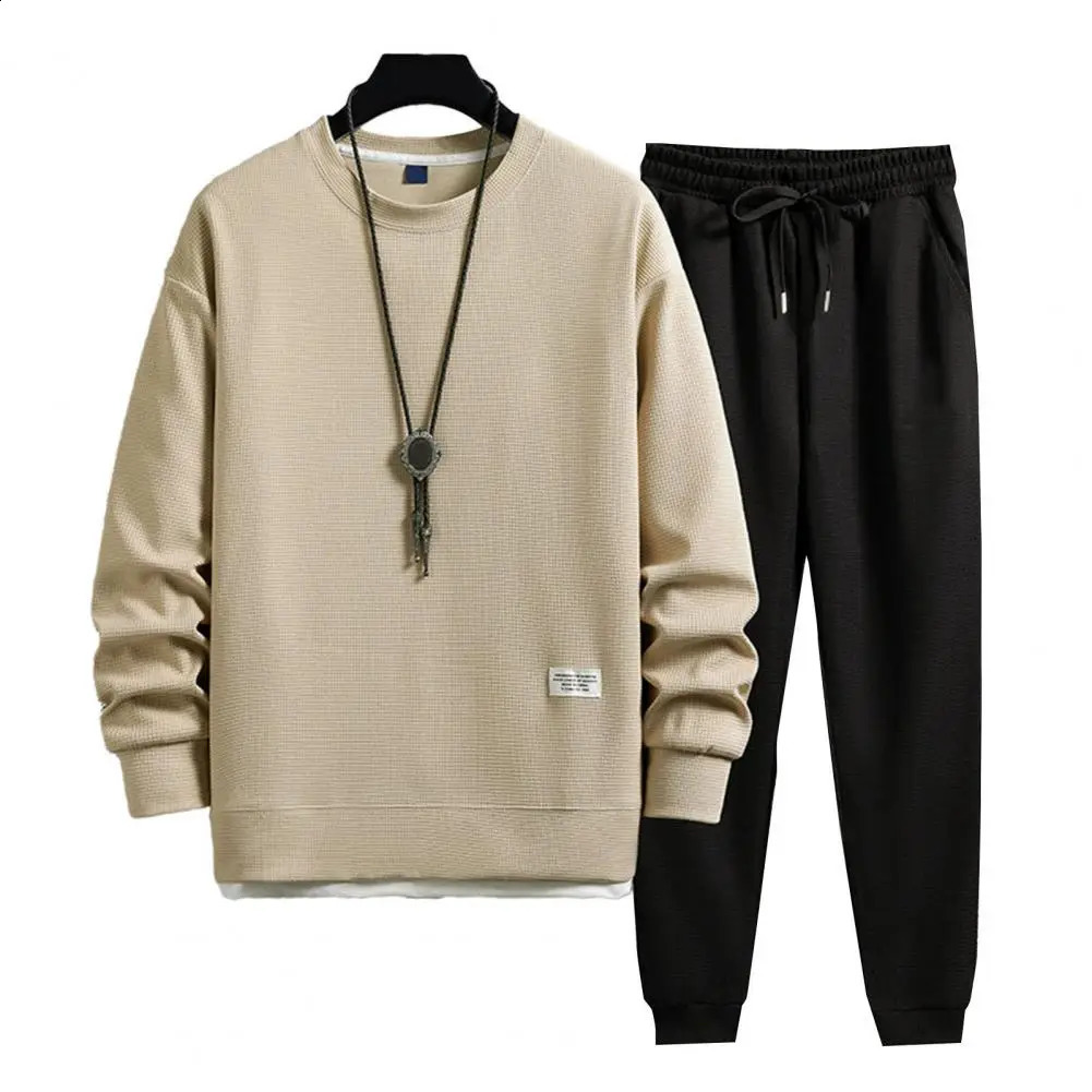 Men Tracksuit Set Jogging Suit with Pockets Cozy Sportswear Set 2-piece Sweatshirt Pants Ensemble with Elastic Waist for Autumn 240819