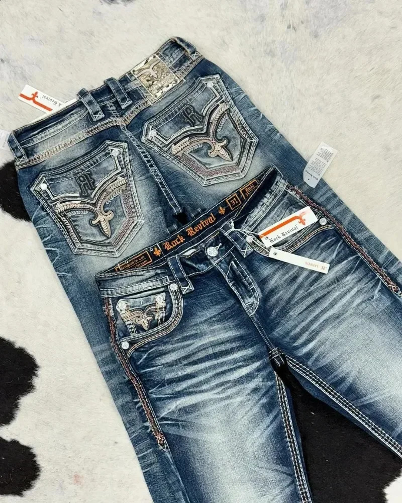 Y2K Jeans Gothic Embroidery Casual Washed Cowboy Pants Men Retro Streetwear Hip Hop Loose Fashion High Waist Straight pants 240809