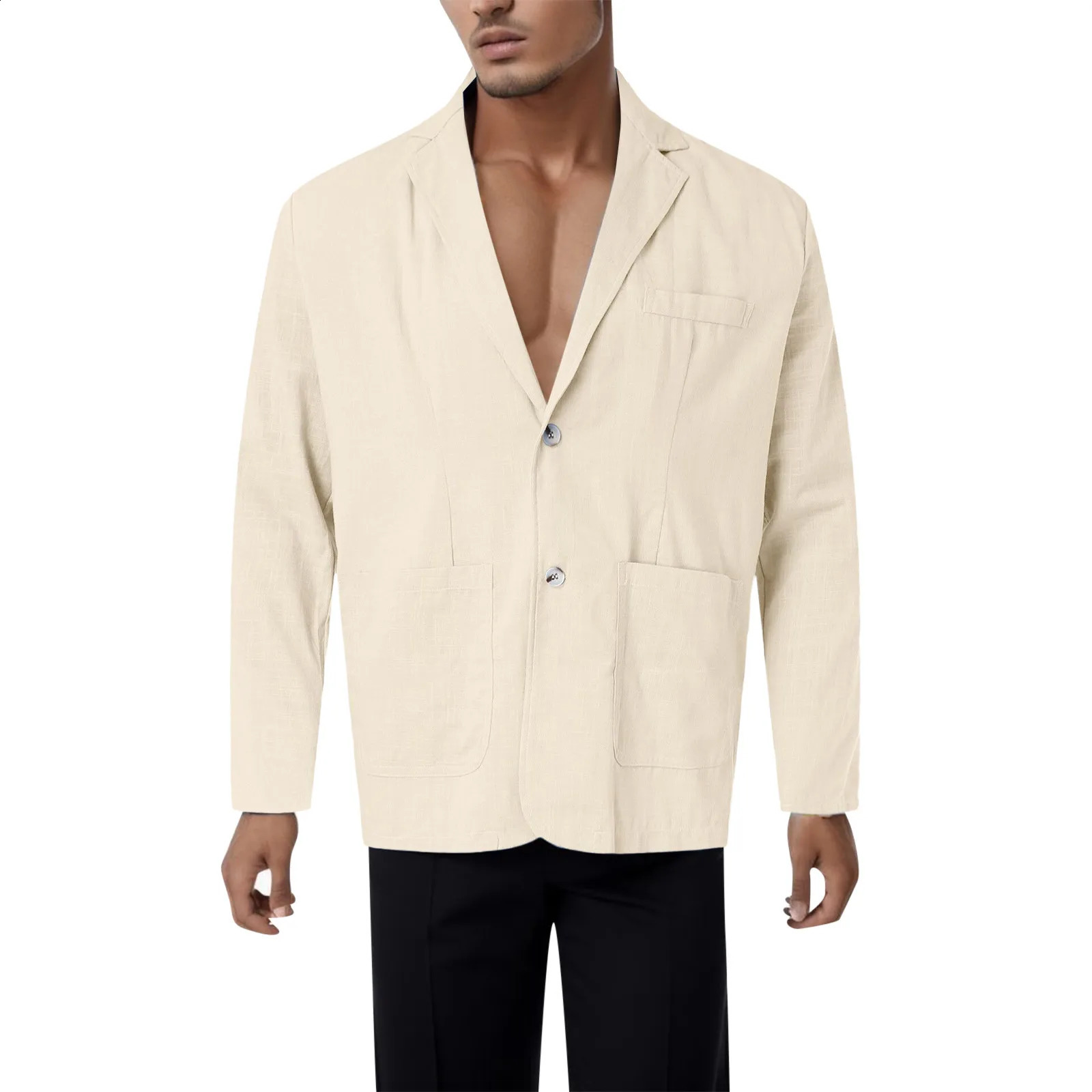 Spring Autumn Casual Linen and Cotton Safari Suits for Men Clothing Solid Color Blazers Men Jackets Oversize Coat Male 240816